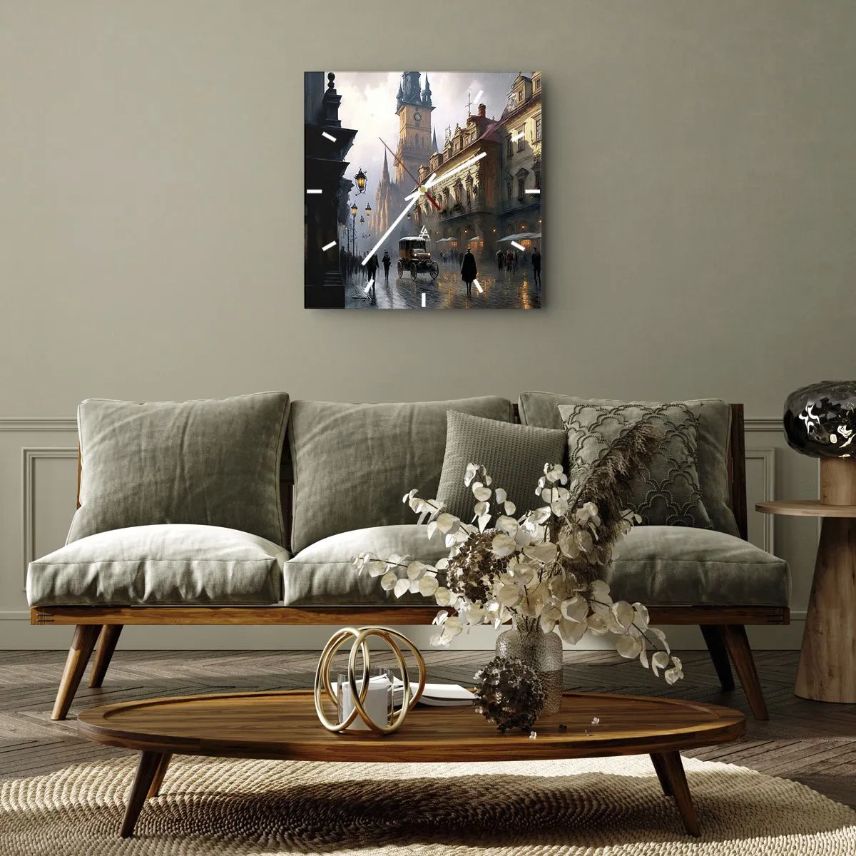Wall clock - Clock on glass - Charm of Evening in Prague - 30x30 cm