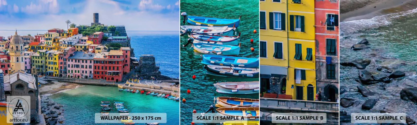 Photo Wallpaper Sample Standard Eco - Magical Mediterranean Town - Liguria, City, Italy - 100x30 cm