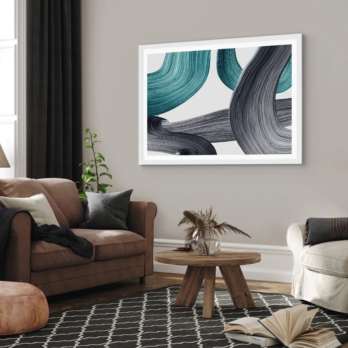 Poster in white frmae - Emerald and Black Trails - 40x30 cm