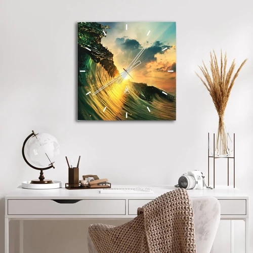 Wall clock - Clock on glass - Surfer, Where Are You? - 40x40 cm