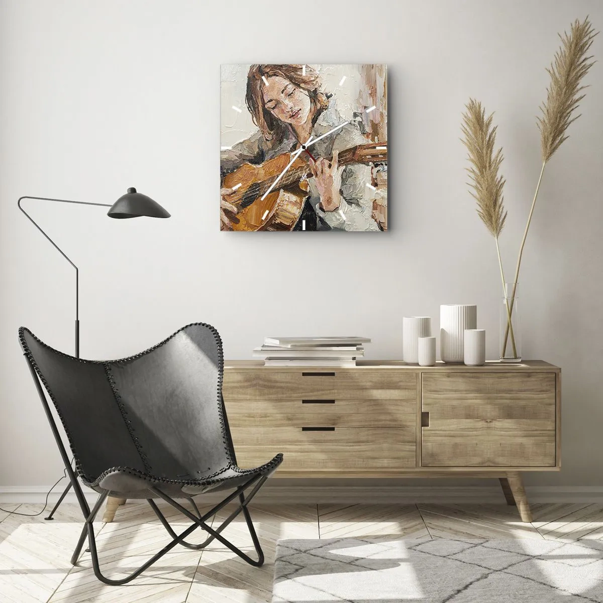 Wall clock - Clock on glass - Concert for Guitar and Girly Heart - 30x30 cm