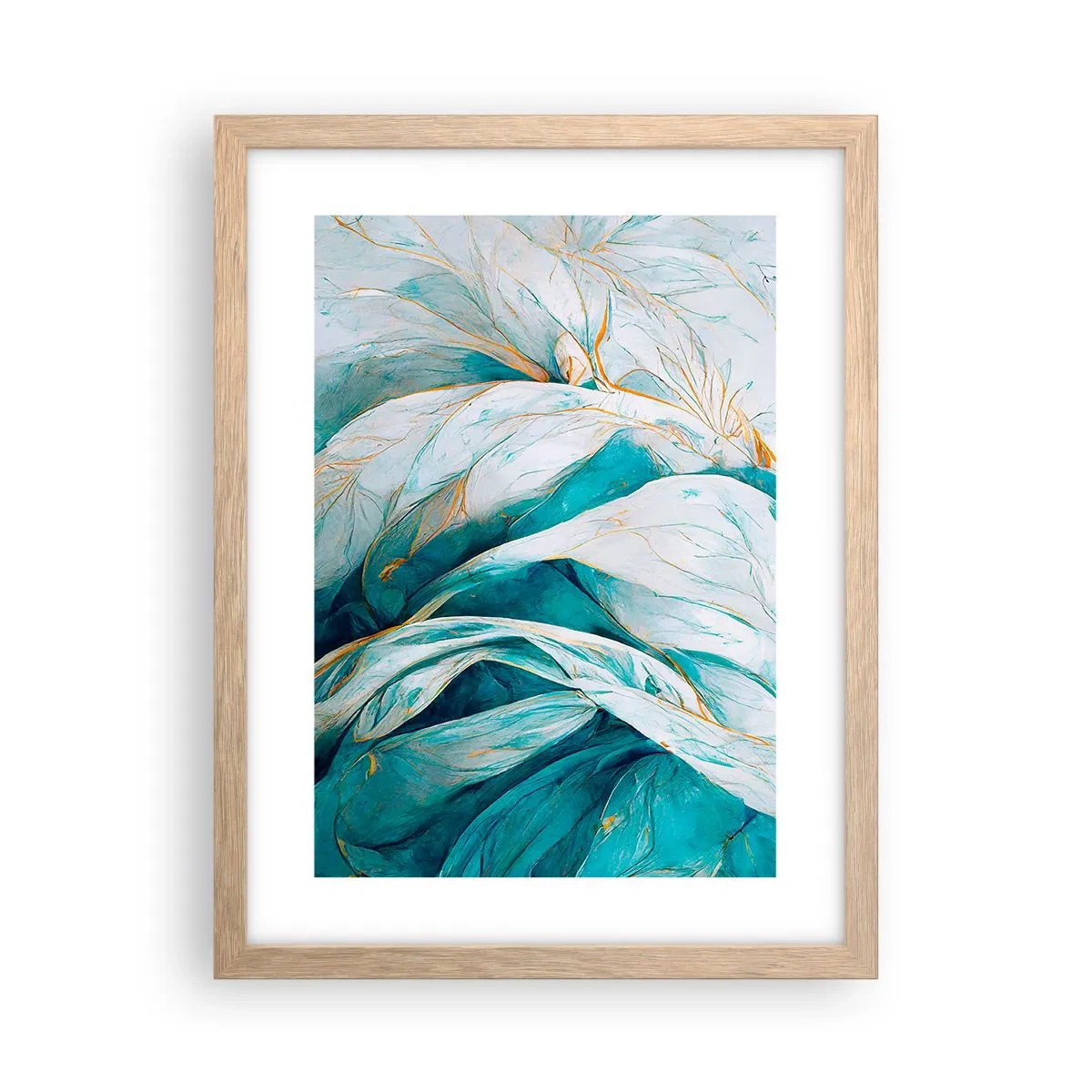 Poster in light oak frame - Blue Abstract with a Golden Motif - 30x40 cm