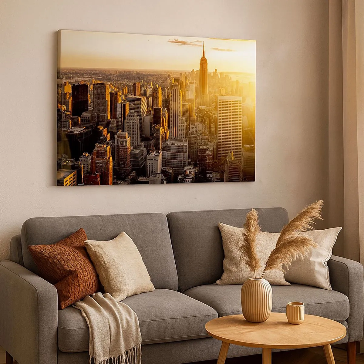 Canvas picture - New York City skyline at sunset with a view of the Empire State Building - 70x50cm - Growing in the Sun - Modern wall decoration for the living room and bedroom ARTTOR