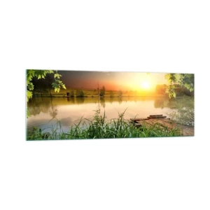 Glass picture - Landscape in a Green Frame - 140x50 cm