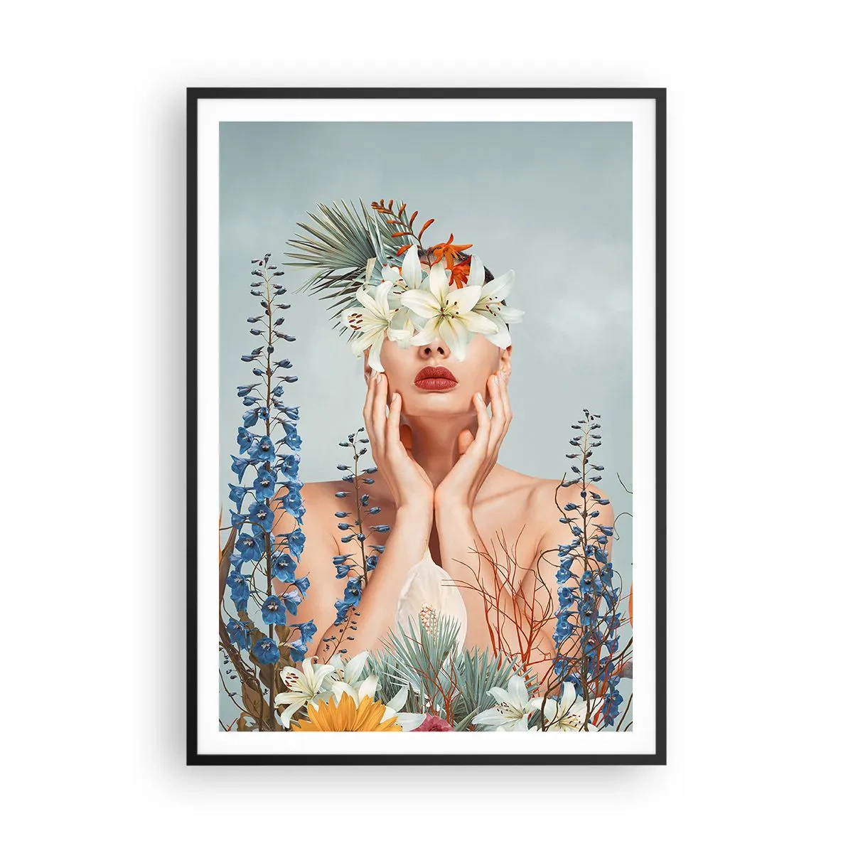 Poster in black frame - Woman – Flower - 70x100 cm