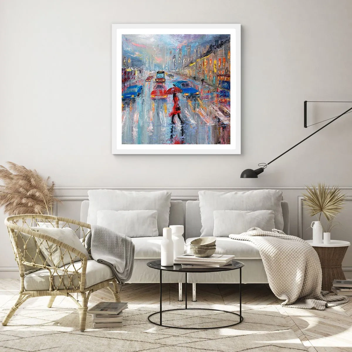 Poster in white frmae - Rainy Afternoon in a City - 30x30 cm