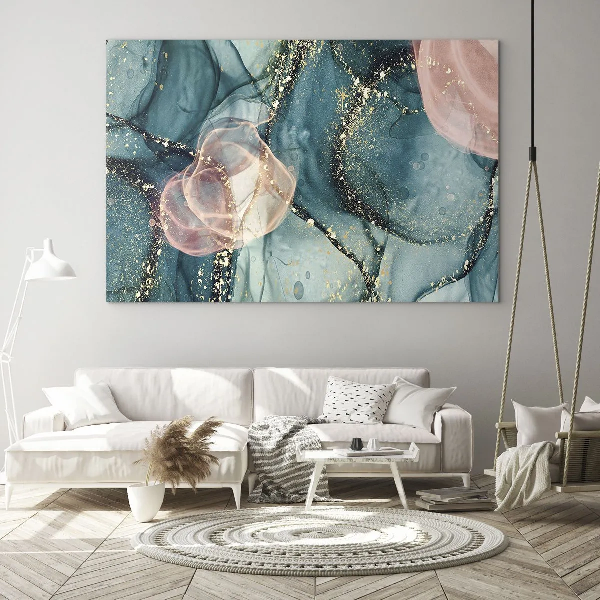 Glass picture - Silm Blue, Tulle Pink - 100x70 cm