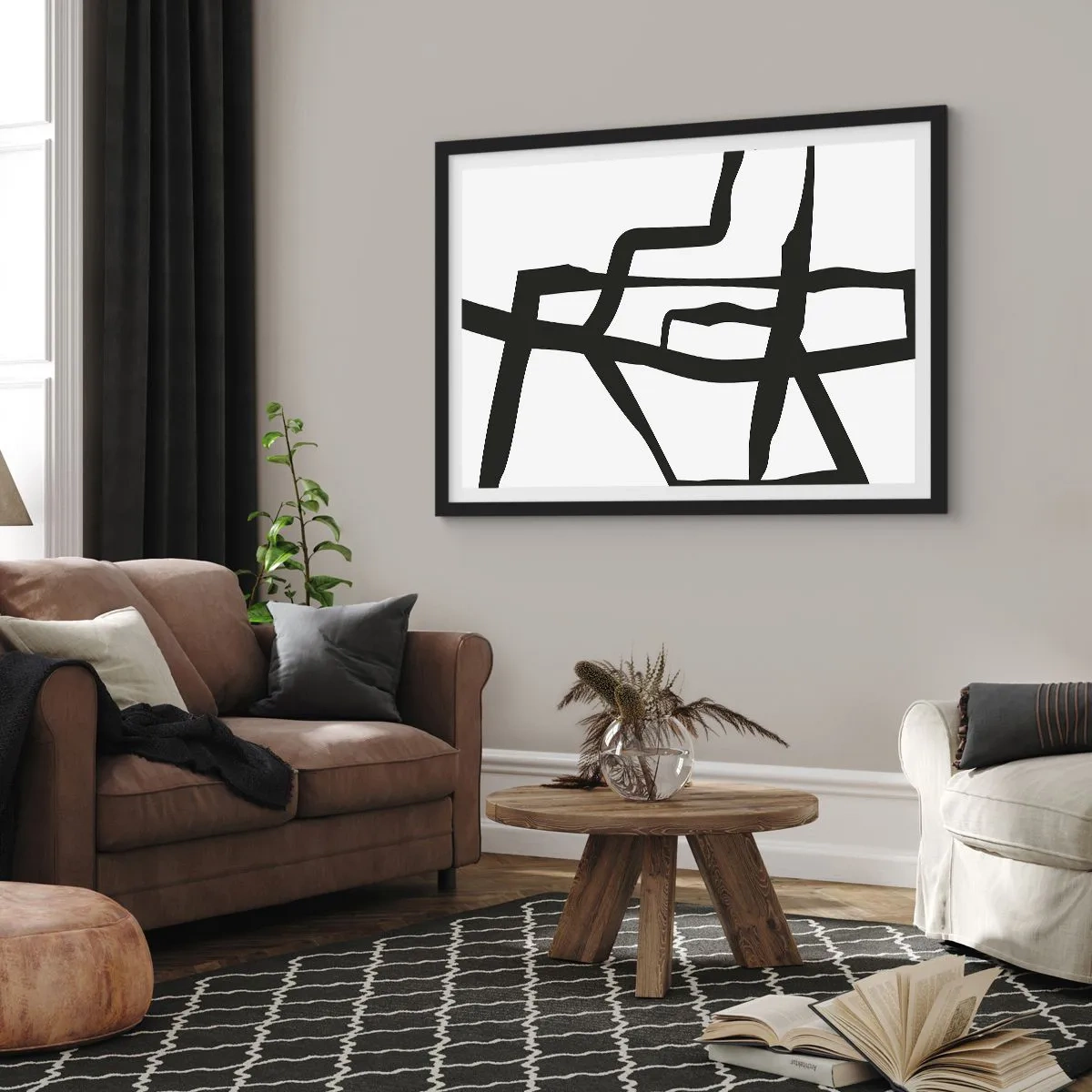 Poster in black frame - Black and White Construction - 70x50 cm