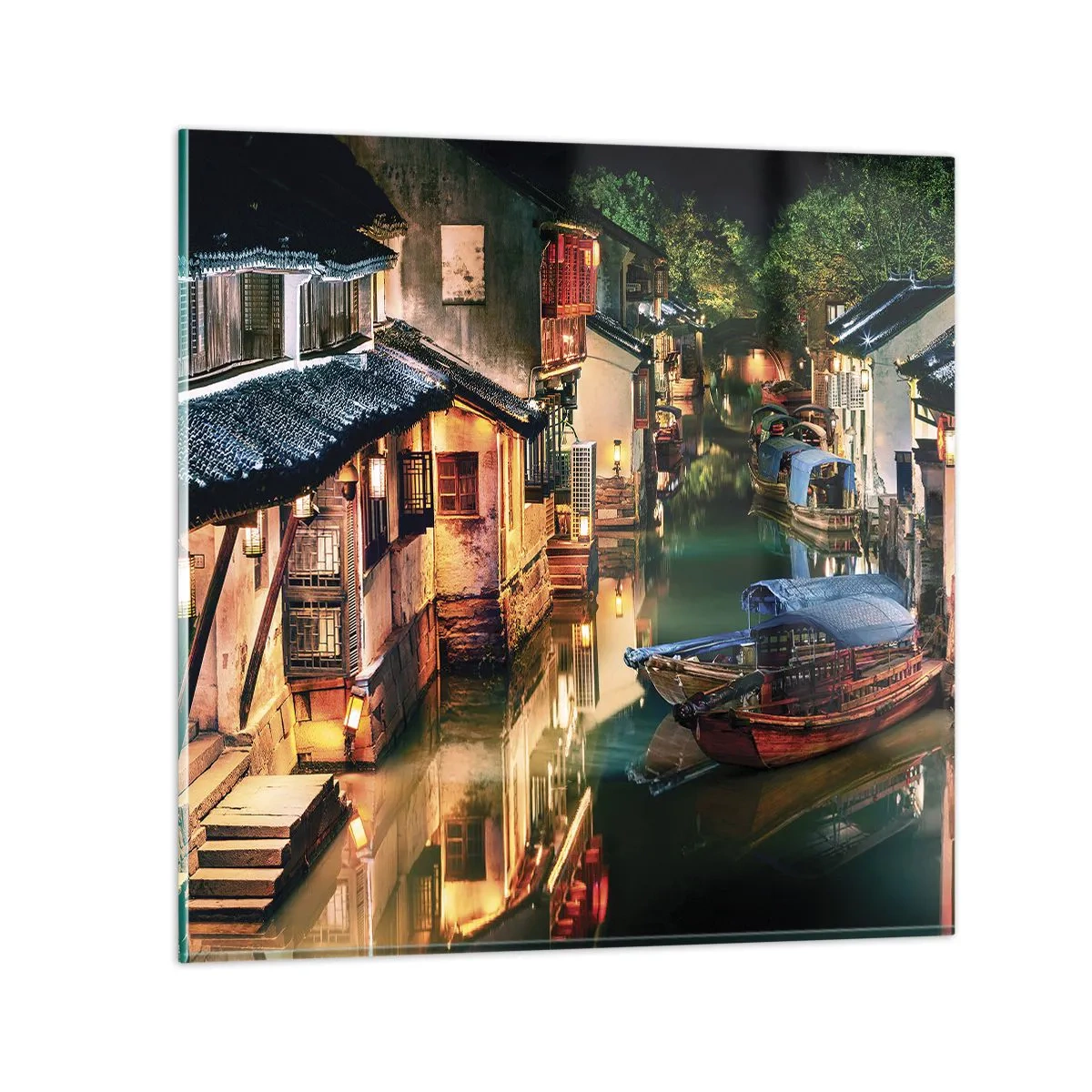 Glass picture - Evening on a Chinese Street - 50x50 cm