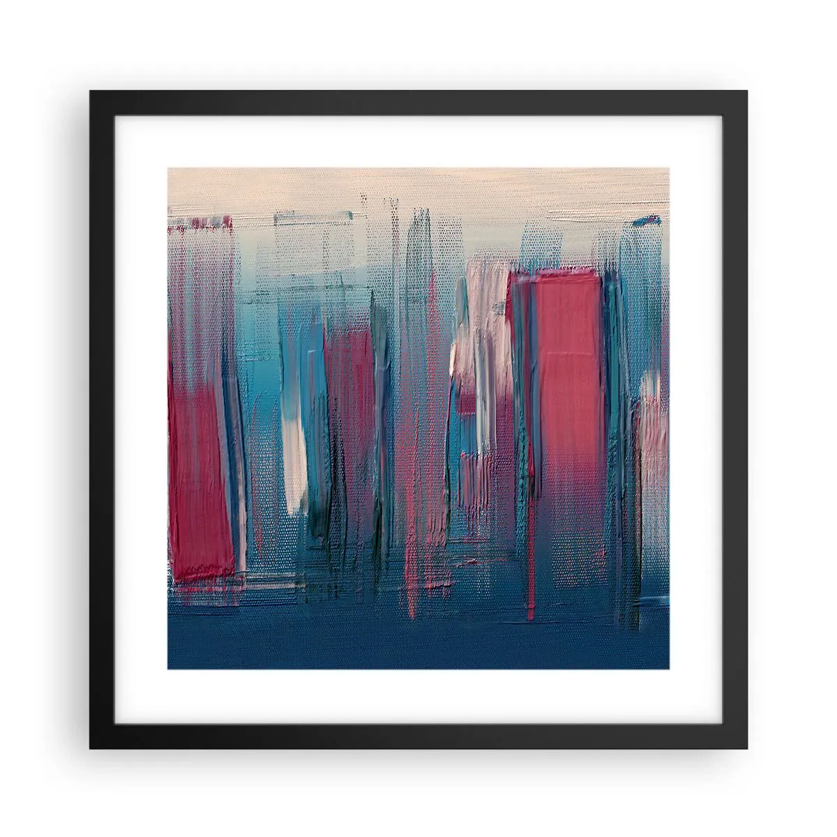 Poster in black frame - Vertical Composition In Blue And Red - 40x40 cm
