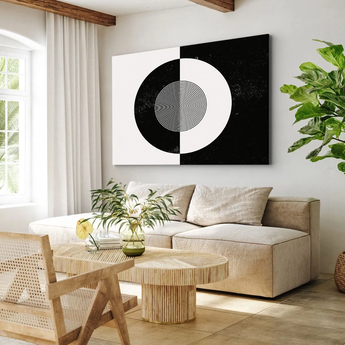 Canvas picture - Graphic pattern in contrasting black and white - 70x50cm - Harmony in Black and White - Modern wall decoration for the living room and bedroom ARTTOR