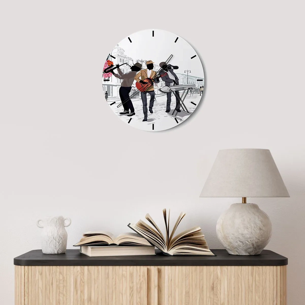 Wall clock - Clock on glass - Street Music - 40x40 cm