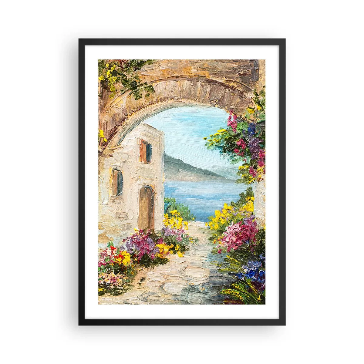 Poster in black frame - Stone arch overlooking the sea - 50x70cm - Charm of a Sea Province - Modern wall decoration for the living room and bedroom ARTTOR