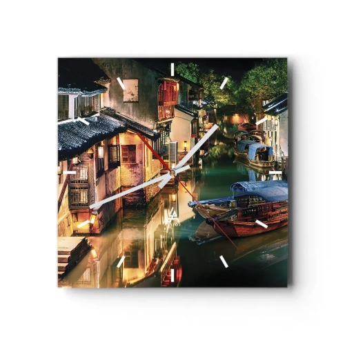 Wall clock - Clock on glass - Evening on a Chinese Street - 30x30 cm