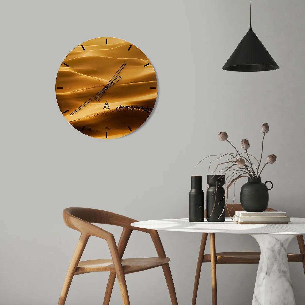 Wall clock - Clock on glass - Caravan on the Waves of a Desert - 30x30 cm