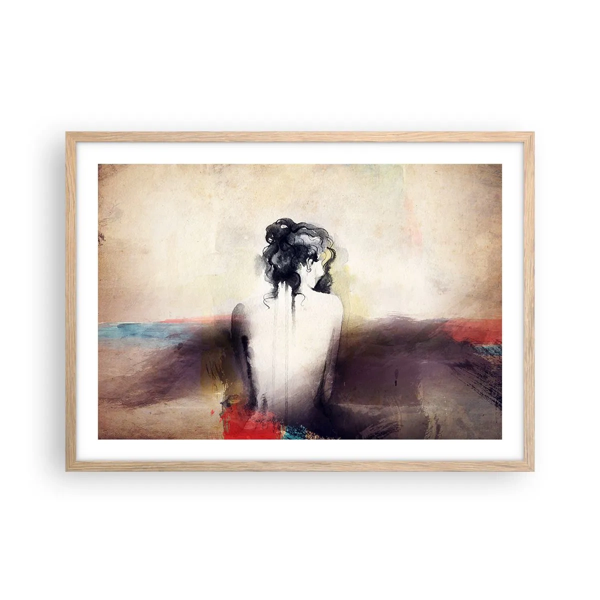 Poster in light oak frame - Gentle Lines, Oval Shapes - 70x50 cm
