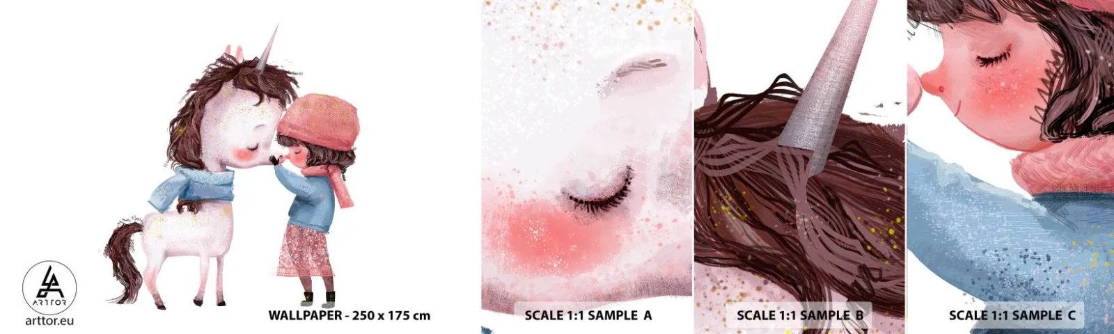 Photo Wallpaper Sample Self-Adhesive Deluxe Sticker - Winter Tale - For children, Unicorn, Girl - 100x30 cm
