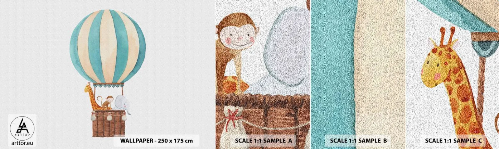 Photo Wallpaper Sample Self-Adhesive Deluxe Sticker - Fantastic Trip - Balloon, For children, Vintage - 100x30 cm