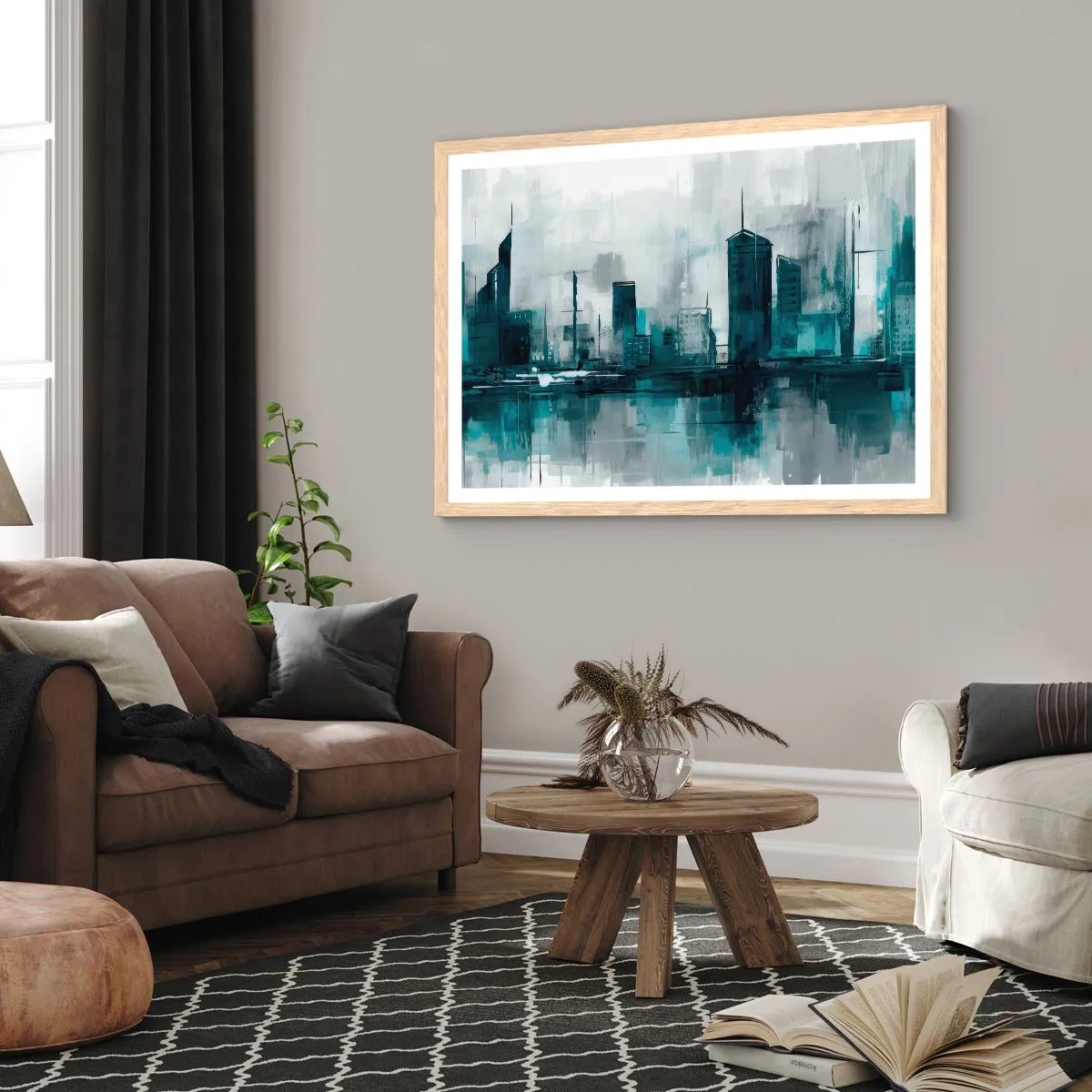 Poster in light oak frame - City in the Colour of Rain - 91x61 cm