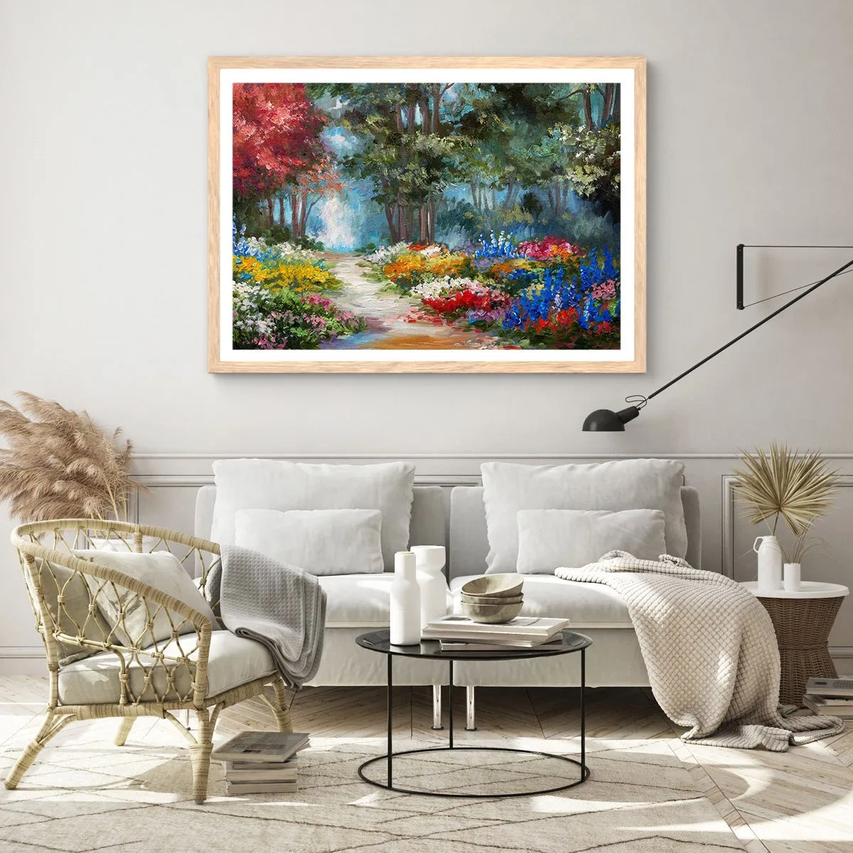 Poster in light oak frame - Wood Garden, Flowery Forest - 91x61 cm