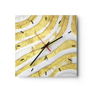 Wall clock - Clock on glass - Composition in White and Gold - 30x30 cm