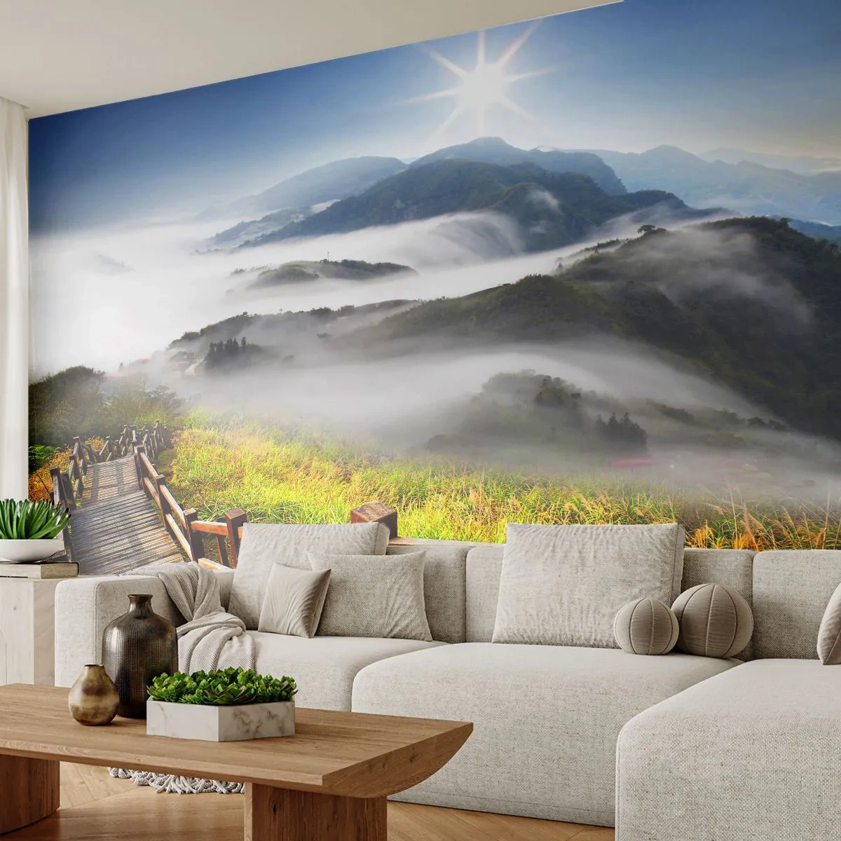 Self-Adhesive Photo Wallpaper Deluxe Sticker - Woven from Glare and Mist - Landscape, Mountains, National Park - 250x175 cm