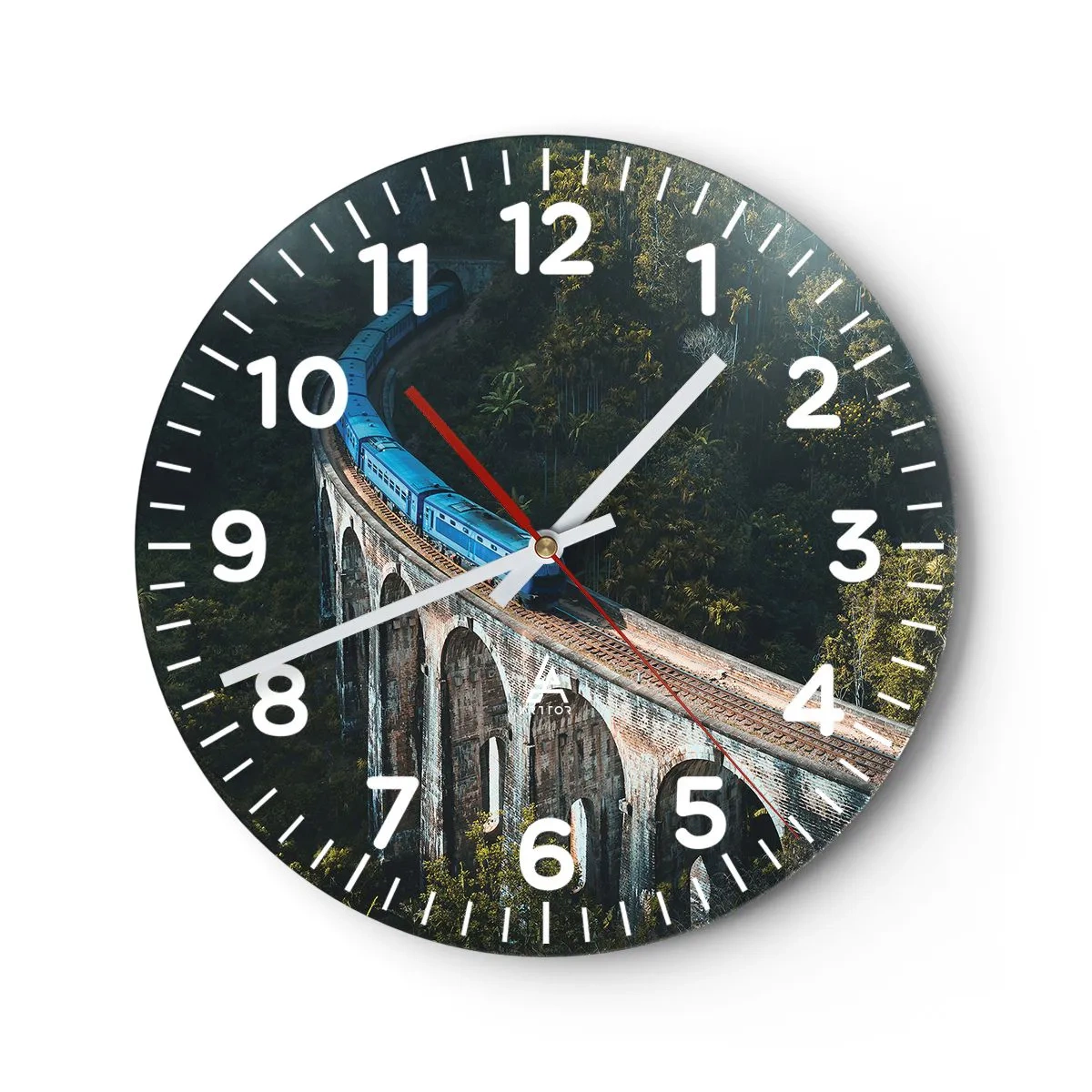 Wall clock - Clock on glass - Train through Nature - 30x30 cm