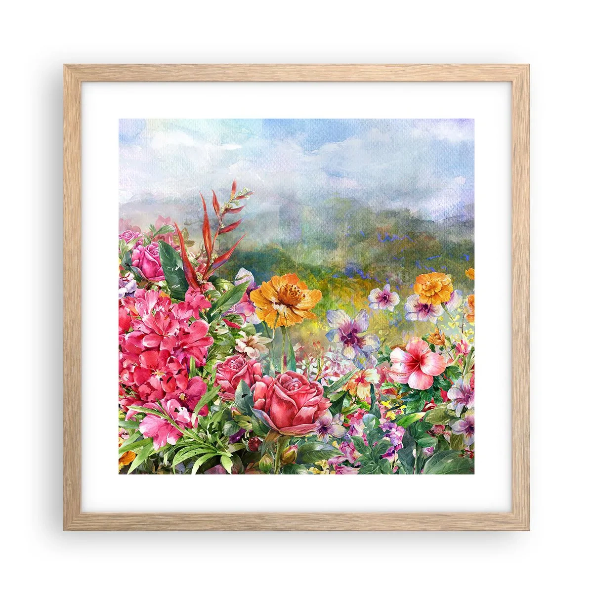 Poster in light oak frame - Garden which Went Crazy - 40x40 cm