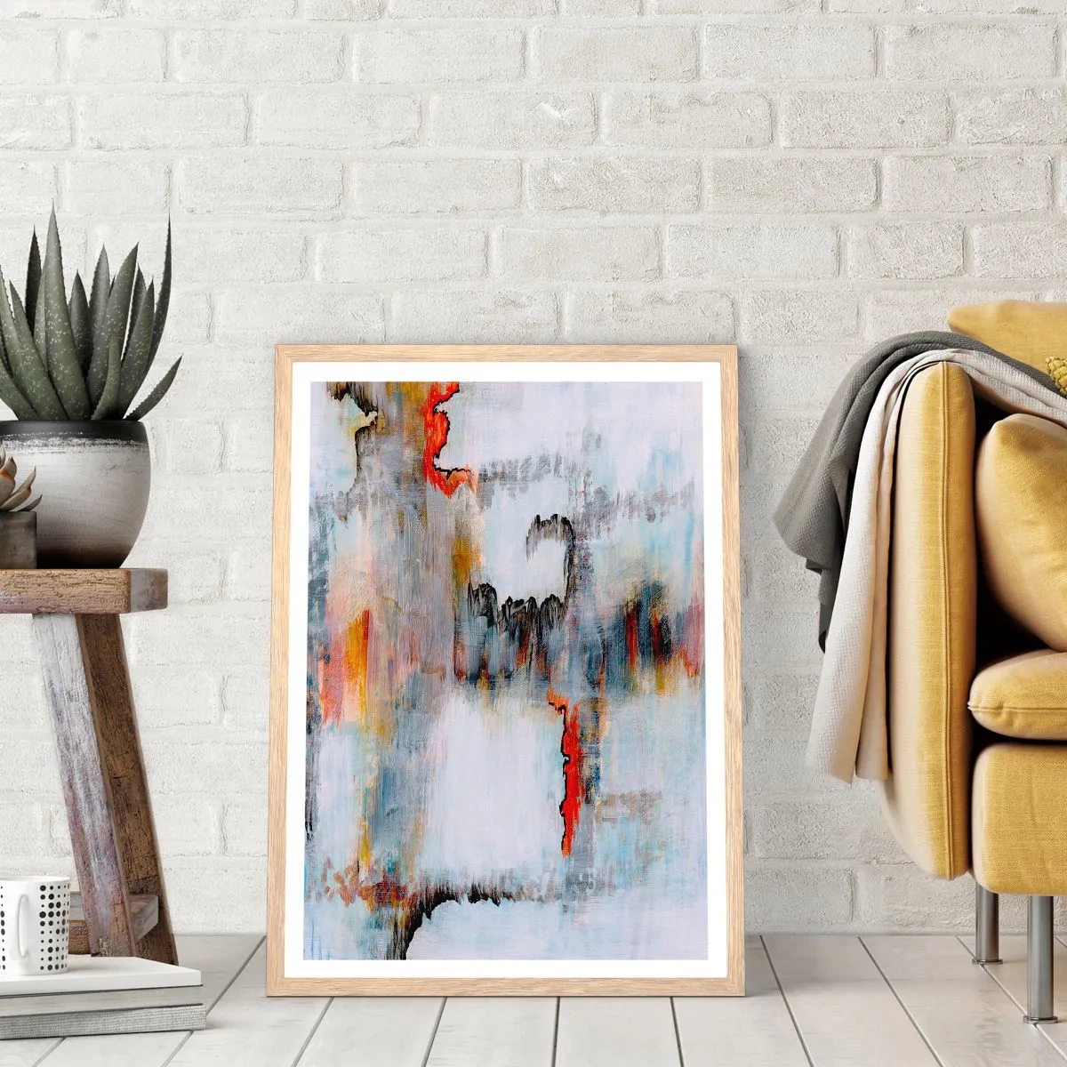 Poster in light oak frame - With a Stick on Water - 61x91 cm