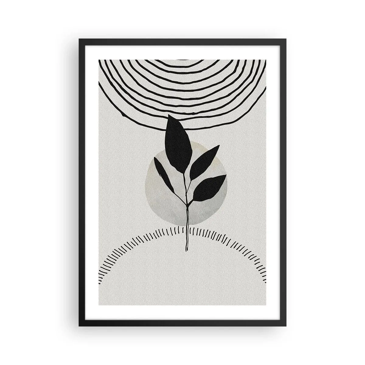 Poster in black frame - Minimalist leaf illustration with geometric patterns - 50x70cm - Composition: Rituals of Nature - Modern wall decoration for the living room and bedroom ARTTOR