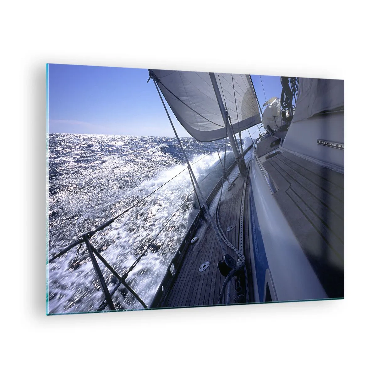 Glass picture - A yacht sailing on a stormy sea in sunny weather - 70x50cm - I Know What Being a Bird Means - Modern wall decoration for the living room and bedroom ARTTOR