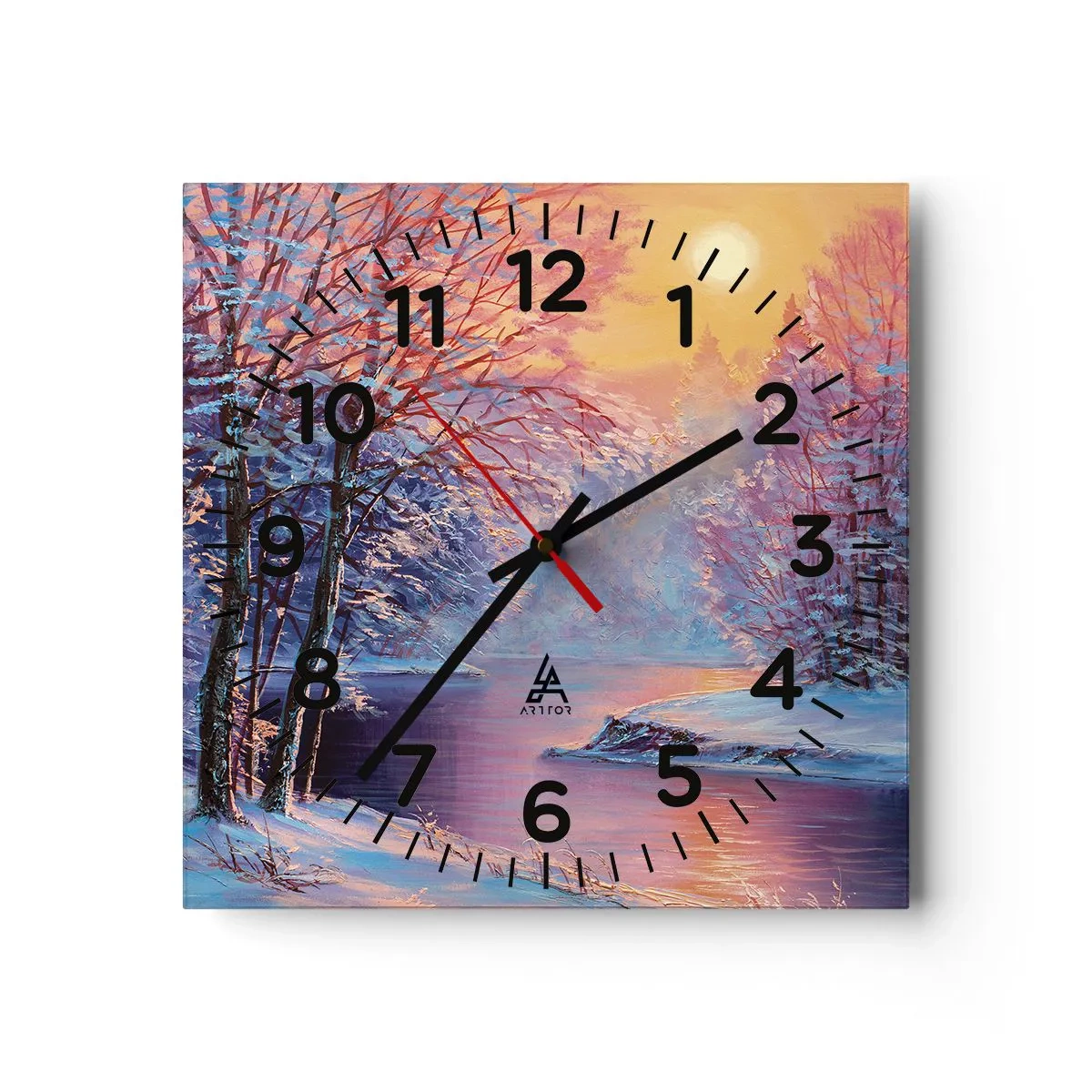 Wall clock - Clock on glass - Colours of Winter - 30x30 cm