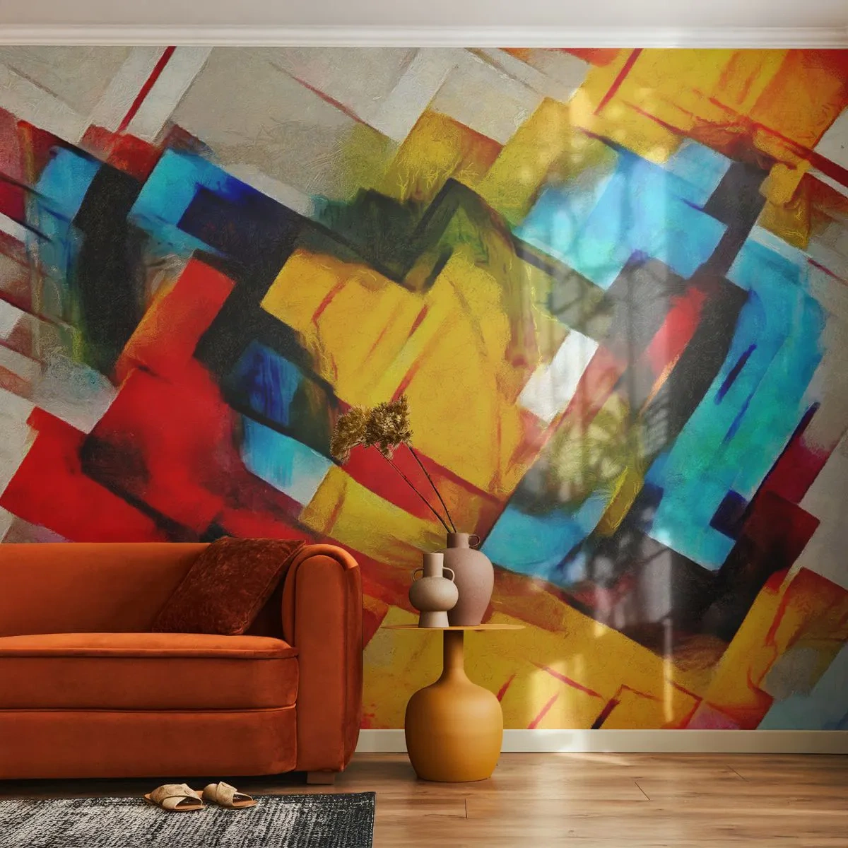 Photo Wallpaper Premium Sand - Colourful Quilt - Abstraction, Cubism, Piece - 350x256 cm