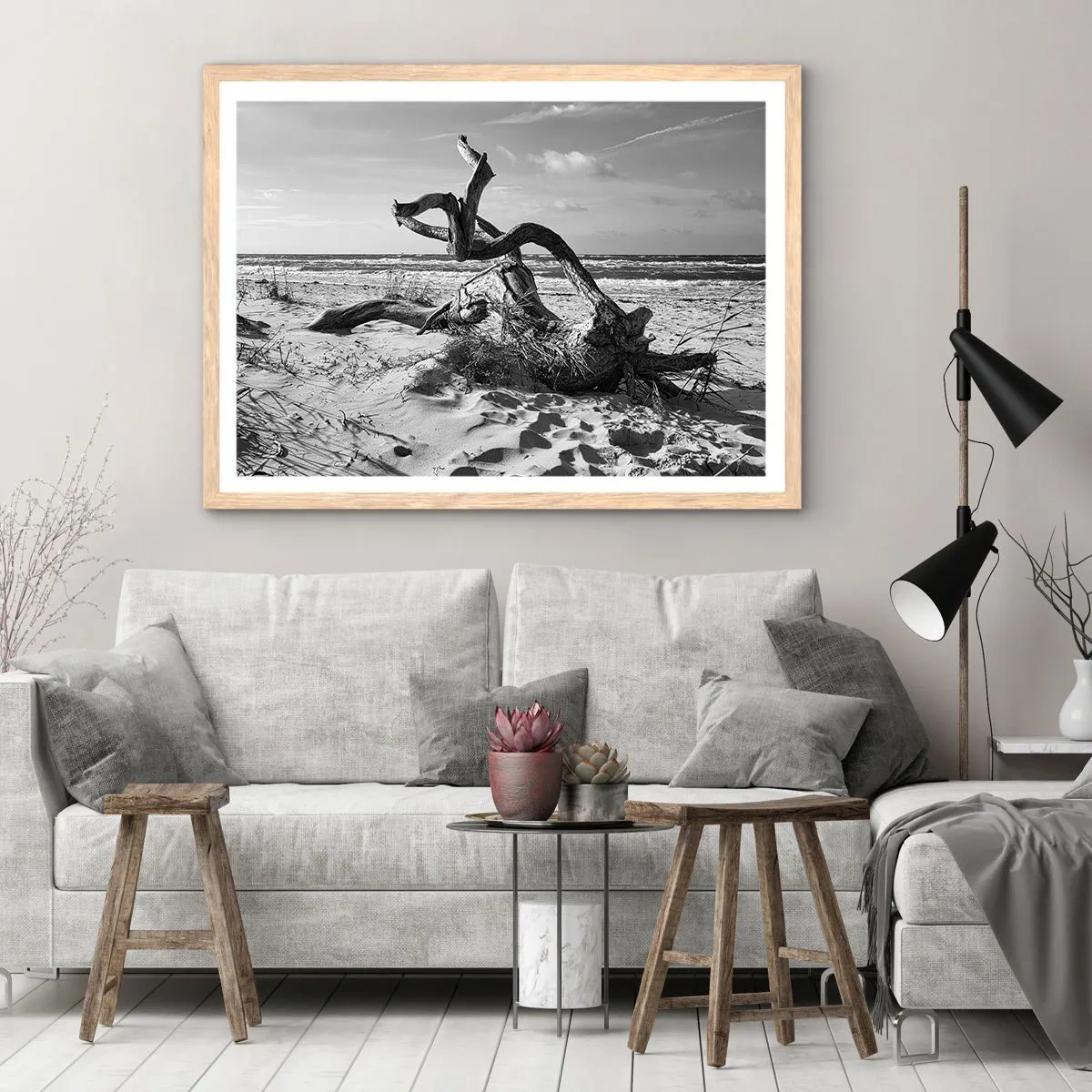 Poster in light oak frame - Seaside Sculpture - 100x70 cm