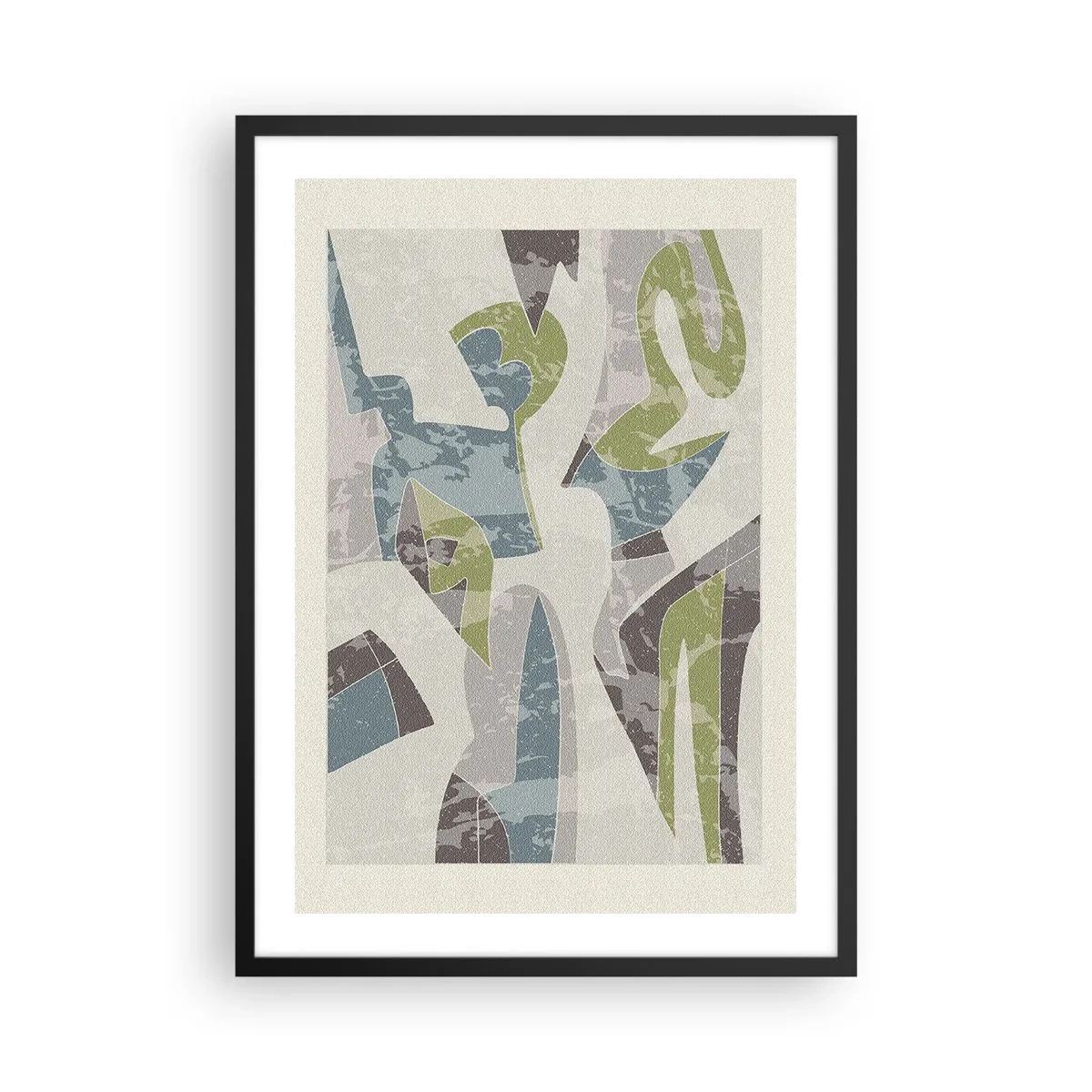 Poster in black frame - Abstract figures in shades of green and blue - 50x70cm - Composition with Window Pane - Modern wall decoration for the living room and bedroom ARTTOR
