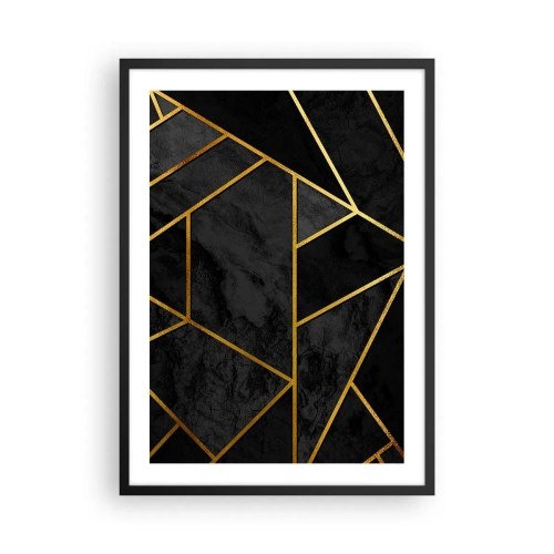 Poster in black frame - Geometric patterns in gold on a black background - 50x70cm - Darkness and Brighness - Modern wall decoration for the living room and bedroom ARTTOR