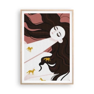 Poster in light oak frame - Dream of a Golden Horse - 70x100 cm