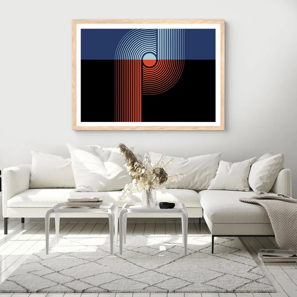 Poster in light oak frame - In a Geometrical Embrace - 100x70 cm