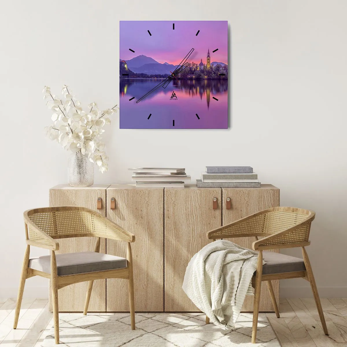 Wall clock - Clock on glass - Fairytale Island by Dusk - 30x30 cm