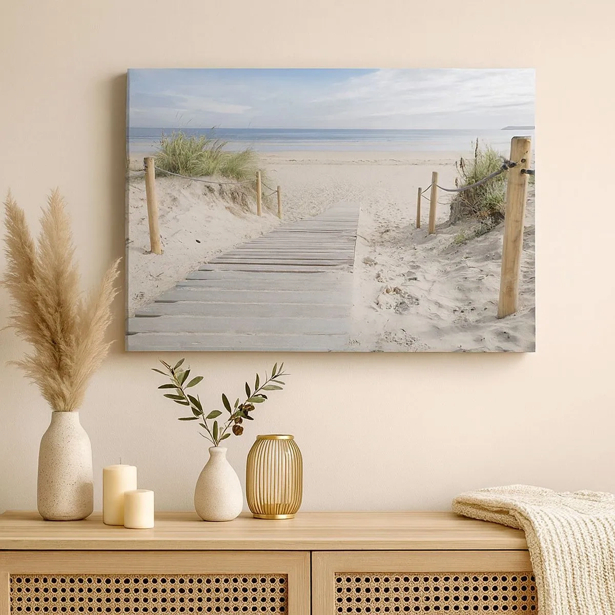 Canvas picture - A plank path leading to a sandy beach - 70x50cm - Until the Horizon - Modern wall decoration for the living room and bedroom ARTTOR