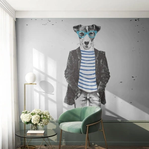 Photo Wallpaper Premium Canvas - Gentleman Dog - Abstraction, Man, Dog - 200x140 cm