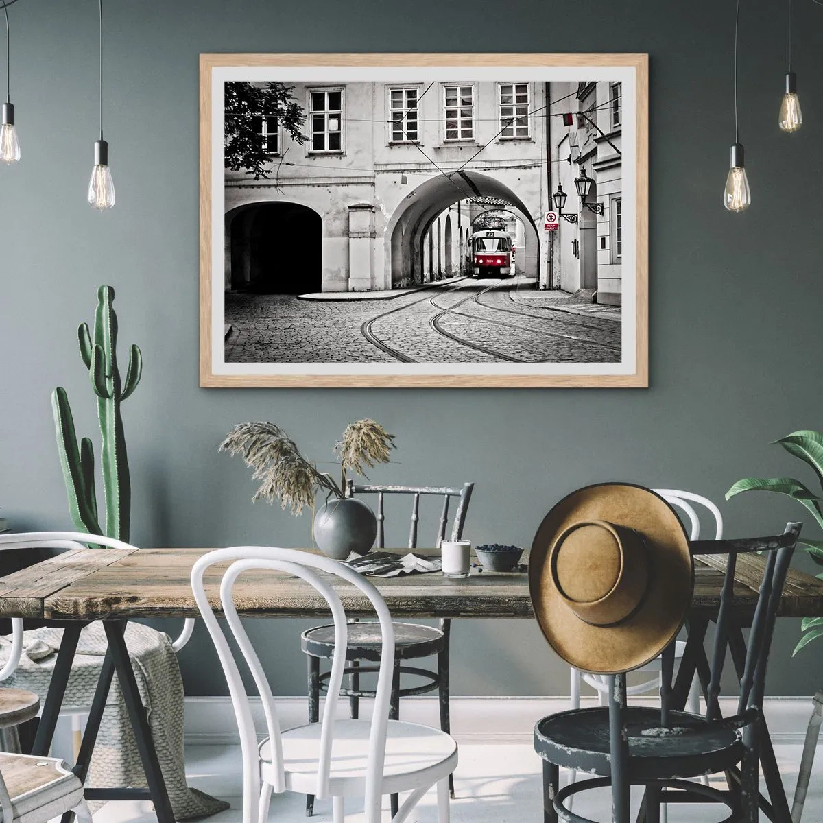 Poster in light oak frame - Through City Labirynth - 40x30 cm