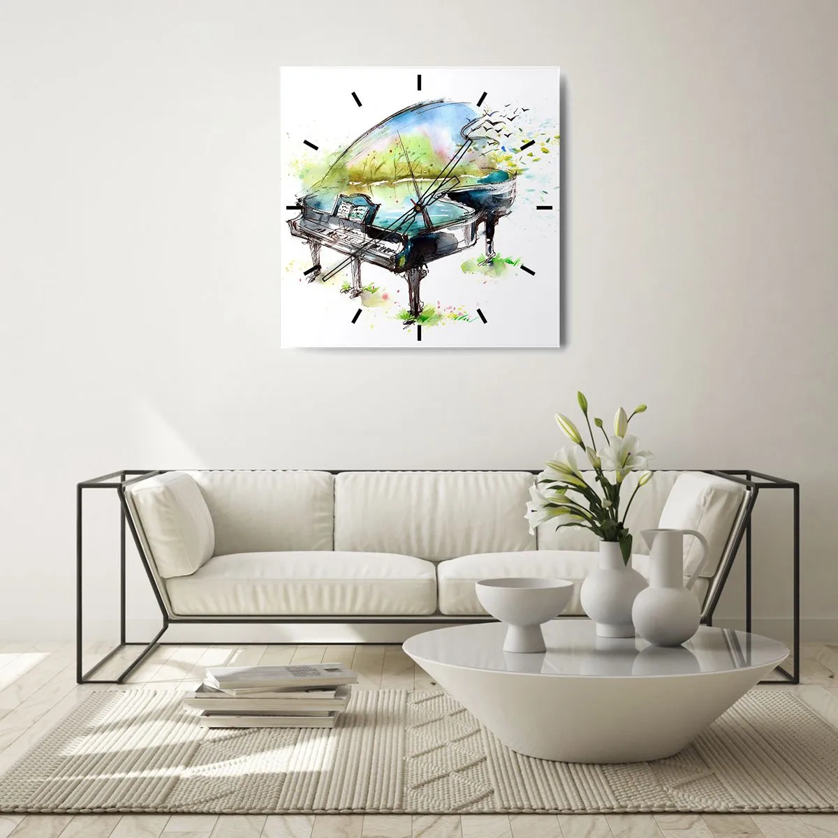 Wall clock - Clock on glass - Enchanted in Music - 40x40 cm