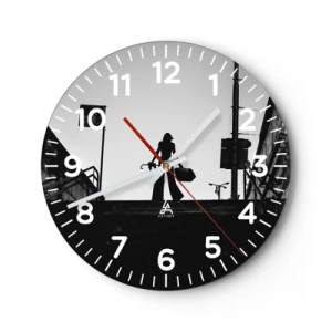 Wall clock - Clock on glass - City Wander - 40x40 cm