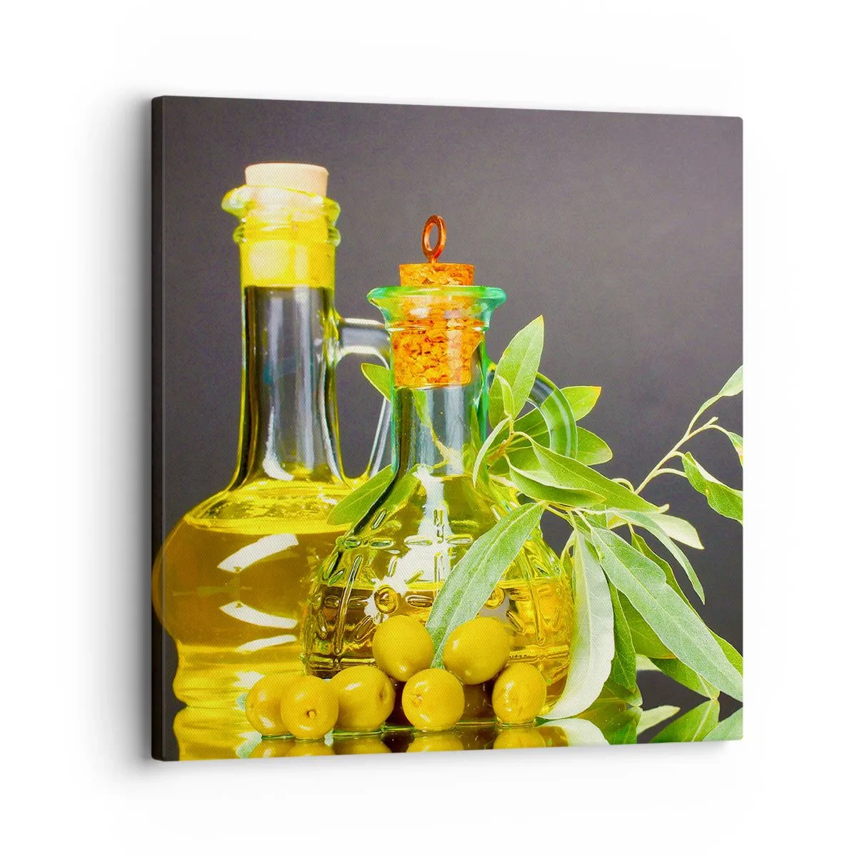 Canvas picture - Still Life with Olives and Olive Oil - 30x30 cm