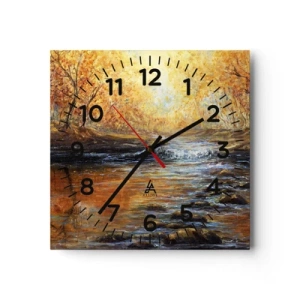 Wall clock - Clock on glass - Golden Brook - 30x30 cm