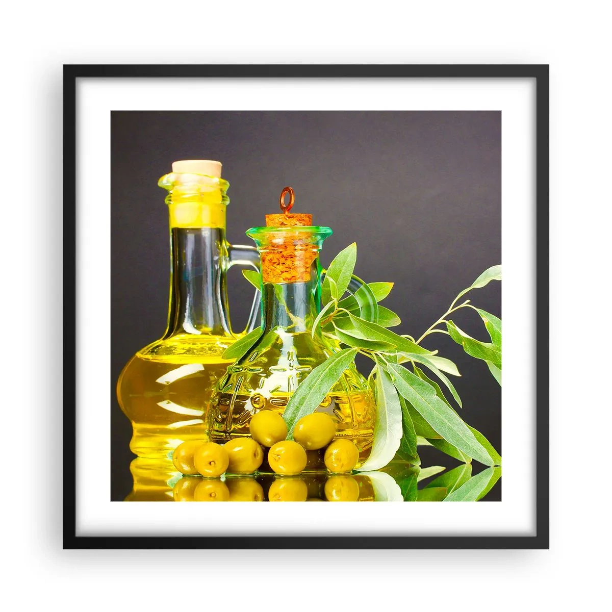 Poster in black frame - Still Life with Olives and Olive Oil - 50x50 cm