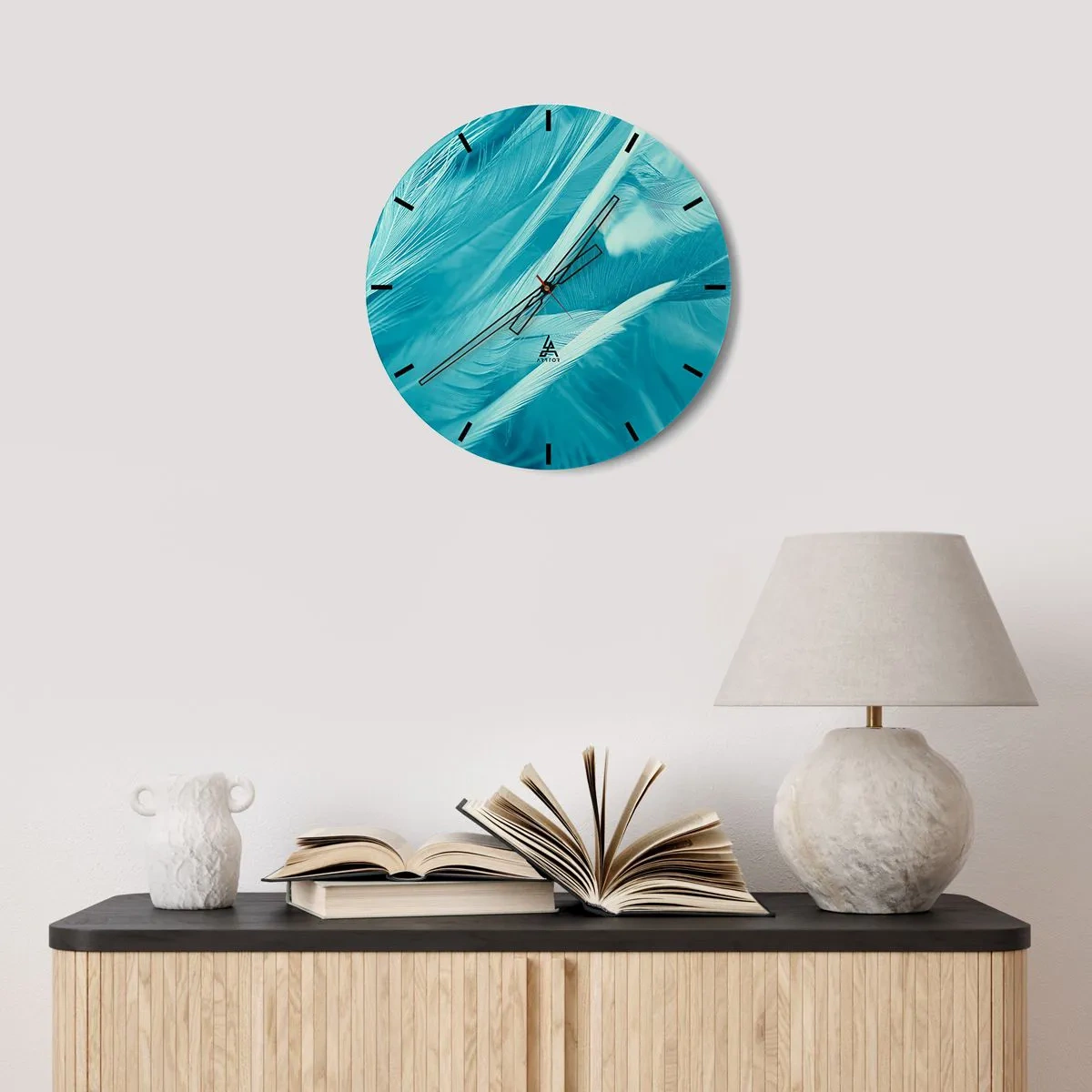Wall clock - Clock on glass - Drowning in Feathers - 40x40 cm