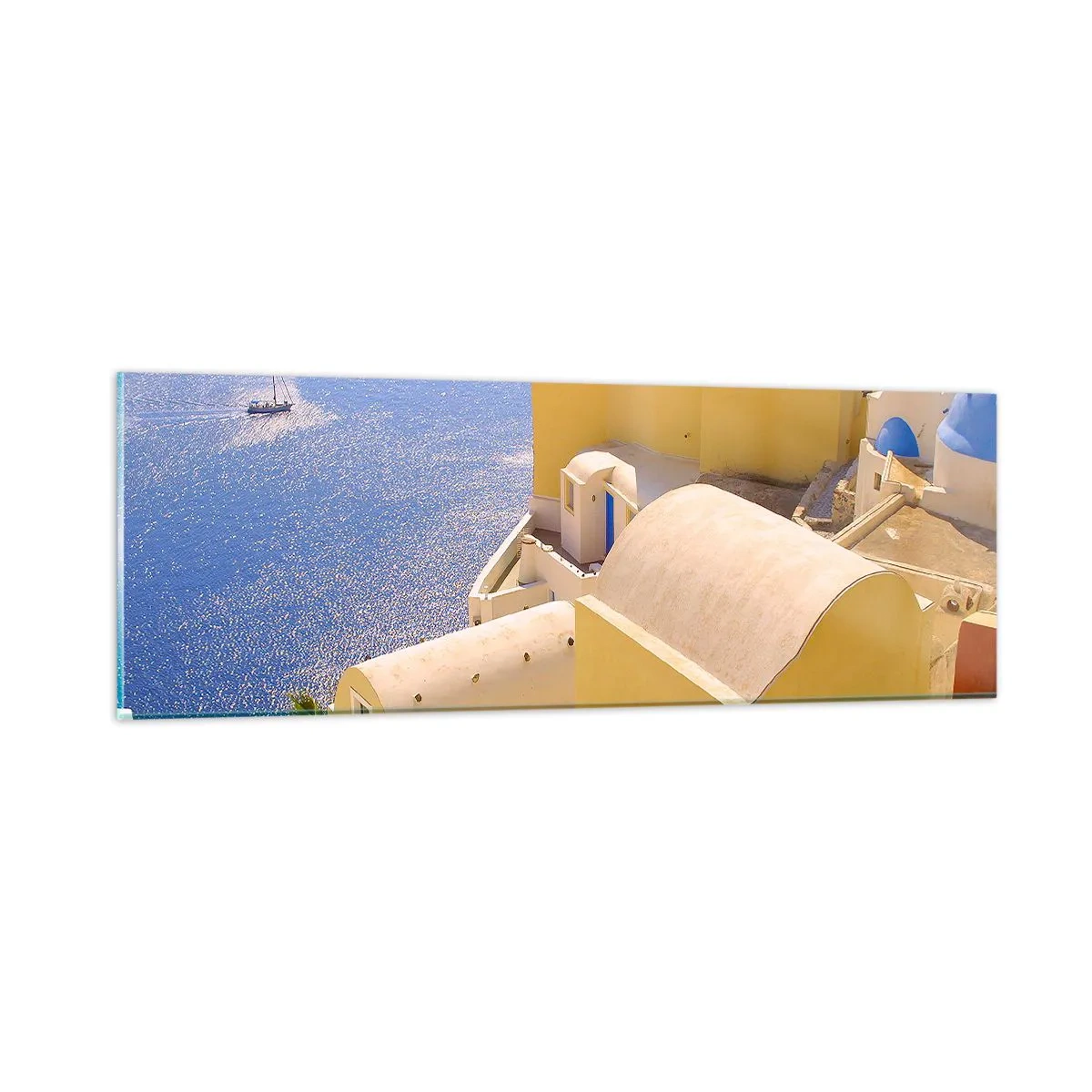 Glass picture - Greek Landscape in White and Blue - 90x30 cm