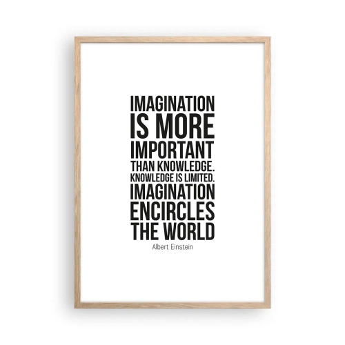 Poster in light oak frame - Einstein about Power of Imagination - 50x70 cm